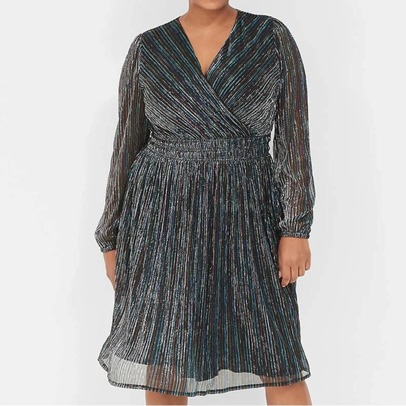 Lane Bryant Lurex Blouson-Sleeve Crinkle Knit Dress 18/20 - Picture 1 of 7